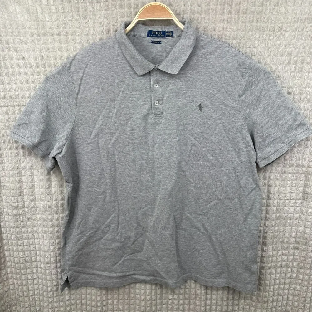 Polo Ralph Lauren Men's Shirt XXL Gray Classic Fit Gray‎ Pony Preppy Stretch